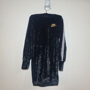 Girls Crushed Velvet‎ Velour Black Hooded Nike Sweater Dress Size Small 4-5
